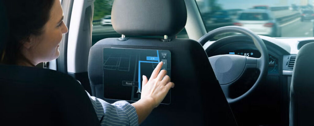 A passenger in an autonomous taxi