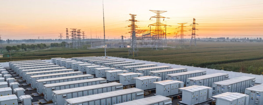 Energy storage power station at sunrise