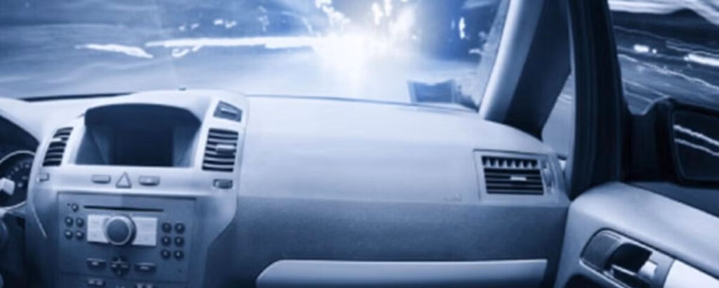 Inside a car at night